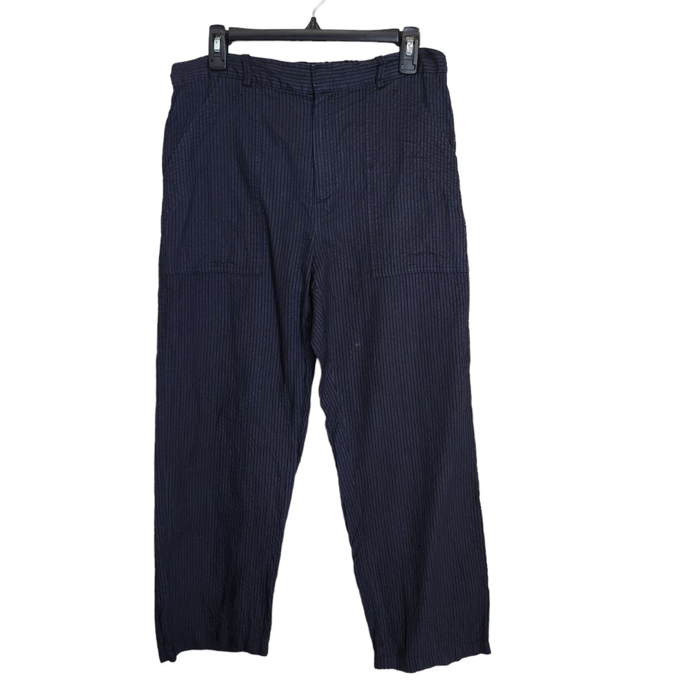 CHRISTIAN DIOR Pants Women's 6 Silk Cotton Striped Italy Navy Blue Slacks 31x26"